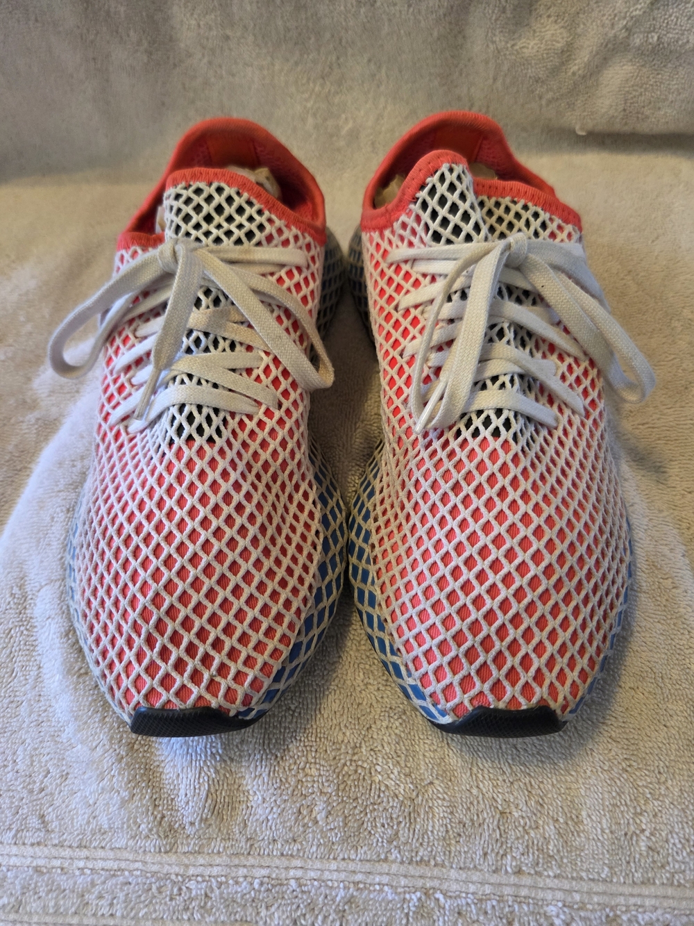 Ladied Coral,white and Blue Mesh Athletic Sneakers - Lightweight Lace-Up
